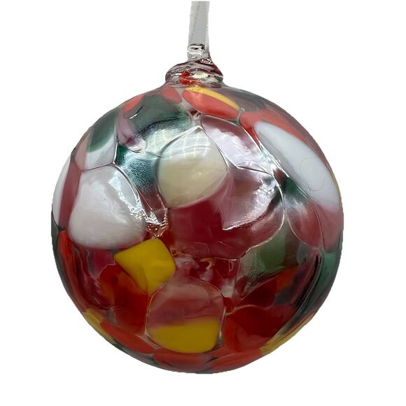 End of Day Hand Blown Art Glass Ball Christmas Ornament 3" Pink Orange Yellow - Picture 2 of 6